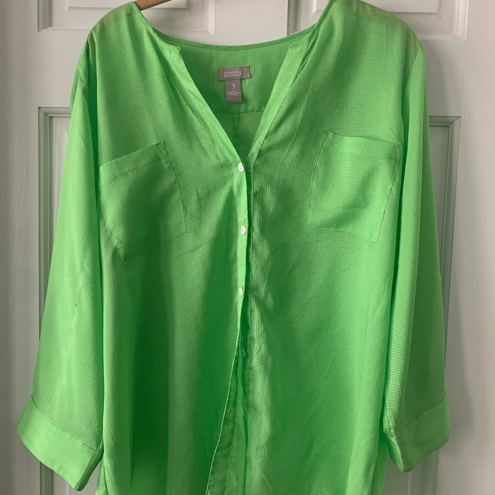 Chico’s size 3 lime green sheer blouse